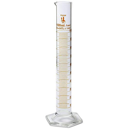 100ml Graduated Cylinder, Borosilicate 3.3 Glass, Single Metric Scale, Class B, Karter Scientific 213I12 (Single) - size: 100ml, style: Pack of 1