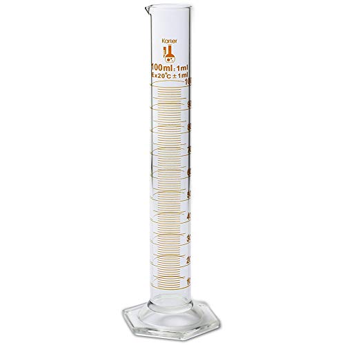 100ml Graduated Cylinder, Borosilicate 3.3 Glass, Single Metric Scale, Class B, Karter Scientific 213I12 (Single) - size: 100ml, style: Pack of 1