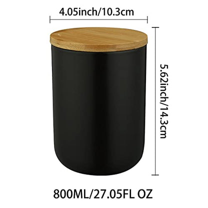 MilkyWay Ceramic Food Storage Jar Canister Modern Design Food Canisters with Airtight Seal Bamboo Lid, Loose Tea Coffee Spice Nuts Snacks Storage Jar Canister (Black 27.05oz/800ml) - size: Black 24.63oz/700ml