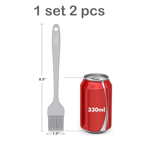2 Pack 8-Inch Silicone Basting Brush, Heat-Resistant Pastry Brush for Spreading Oil, Butter, Sauce, and Marinades – Ideal for BBQ, Baking, and Cooking, Dishwasher Safe (Grey) - color: Gray