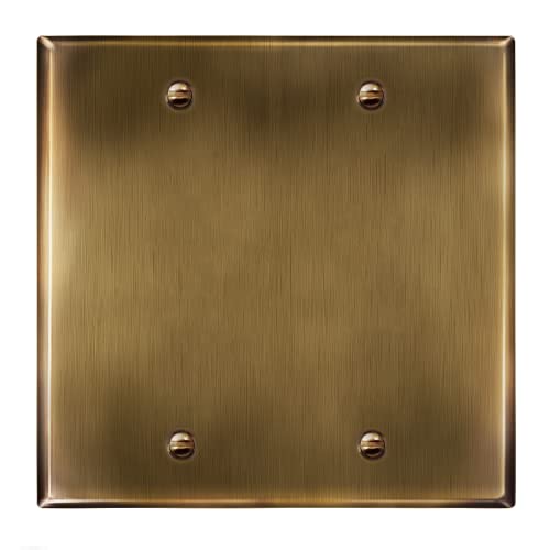 ENERLITES Blank Device Metal Wall Plate, Corrosion Resistant, Size 2-Gang 4.50" x 4.57", Stainless Steel 201, UL Listed, 7702-AB, Antique Brass - color: Antique Brass, size: 2 Gang