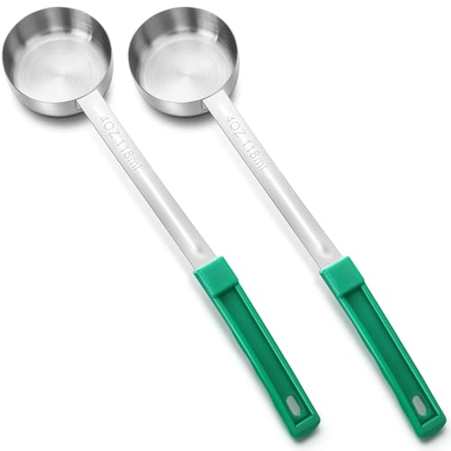 Teenyyou 2 Pcs Portion Control Serving Spoons, Restaurant Measuring Serving Ladle Utensils, Portion Spoons for Weight Loss, Kitchen(Green,4 oz,Solid) - color: Green, size: 4 oz, style: Solid