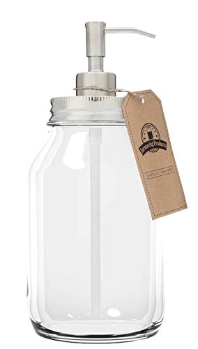 Jarmazing Products Quart-Size Mason Jar Soap Dispenser - Stainless Steel - with 32 Ounce Clear Mason Jar - color: Transparent Jar / Stainless Lid