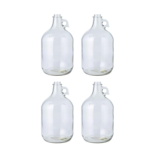 Fastrack 4-Pack 1 Gallon Glass Jug (128 oz) with White Plastic Caps – Multipurpose 1 Gallon Jug, & Detergent Dispenser for Laundry, Glass Jar for Liquids, Water & Juice - style: 4 Pack