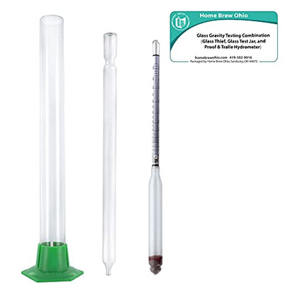 Home Brew Ohio Glass Gravity Testing Combination (Glass Thief, Glass Test Jar, and TProof and Tralle Hydrometer) For Spirits