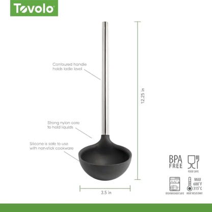 Tovolo Silicone Ladle With Stainless Steel Handle Deep Soup Ladle for Cooking Canning Serving Soup Punch Stew Sauce, Large Kitchen Utensil Spoon Dishwasher Safe BPA Free Silicone Charcoal Gray - color: Charcoal