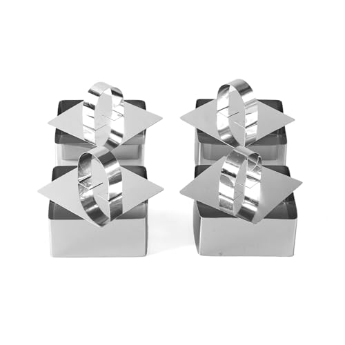 Square Mousse Ring Set 4PCS with Pusher Stainless Steel Cake Mold for DIY Cheesecake Pastry Cookie Baking Dessert Tools(3.15 x 1.5Inch) - size: Square