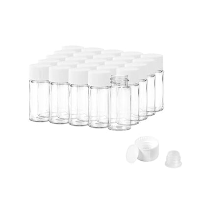 10ml Clear Glass Vials with Screw Caps and Plastic Stoppers, Small Liquid Sample Vial, Leak-Proof Vial, 25PCS(White Cap) - color: CLEAR, size: 10ml