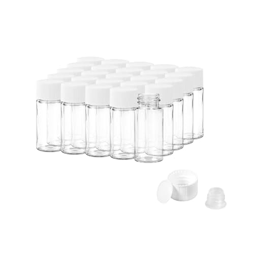 10ml Clear Glass Vials with Screw Caps and Plastic Stoppers, Small Liquid Sample Vial, Leak-Proof Vial, 25PCS(White Cap) - color: CLEAR, size: 10ml
