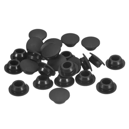 UXCELL 25pc Silicone Plugs, Rubber Round Snap-in Locking Hole Plugs for 10-10.5mm, Waterproof Hole Stoppers for Metal Tube & Furniture End Caps, Black - size: 10-10.5mm