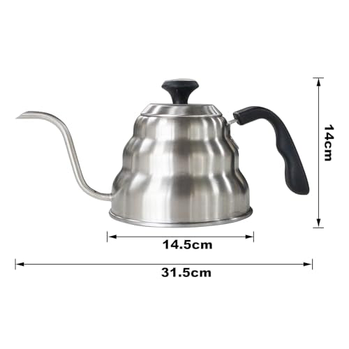 Gooseneck Kettle 1000ml for Pour Over Coffee Stovetop – Stainless Steel Coffee Pot with Precision Spout, 304 Food-Grade BPA-Free, Heat-Resistant Handle, for Gas Electric Ceramic Stove - size: 1000ML