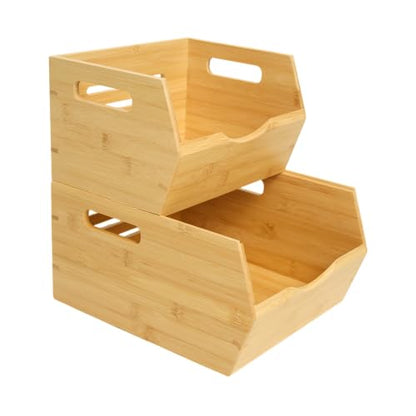 Bamboo Pantry Storage Bins , Ventilated stackable Design Potato and Onion Storage Bin Kitchen Organization Storage Basket Food Fruit Container for Cabinet, Studio, Office