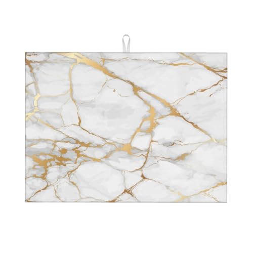 Dish Drying Mat White Marble Gold for Kitchen Counter Absorbent 18x24 Inch Microfiber Dishes Plate Glass Dry Draining Pad Reversible Washable - color: A011, size: 18" x 24"