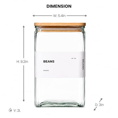 APT 1101 Glass Storage Jars with Bamboo Lid, glass canisters with airtight lids, Clear jars with lids for Spice, Cookie, Candy, Tea, Coffee Bean and Rice (White, 67 oz, Set of 3) - color: White