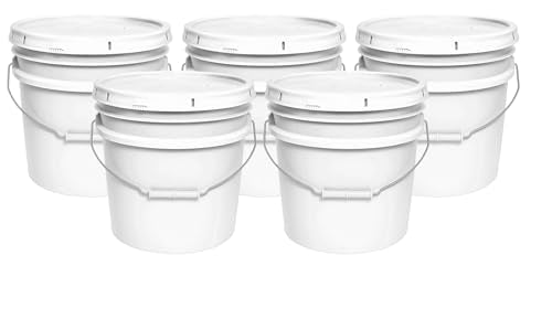 MKS Plastics 3.5-Gallon Bucket with Airtight Lid – Made in USA, Food Grade BPA Free Plastic, Heavy Duty Multi-Use, Metal Handle with Grip, Stackable Storage – White, 5 Pack - color: 3.5 Gallon - White, size: 5