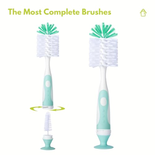 CAREBABYMORE 2 Pack Baby Bottle Brush with 4 Pack Straw Brushes, 10.2" Nylon Brushe with Nipple Cleaner and Stand Suction Cup, Pink - color: Pink