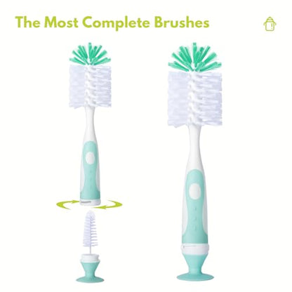 CAREBABYMORE 2 Pack Baby Bottle Brush with 4 Pack Straw Brushes, 10.2" Nylon Brushe with Nipple Cleaner and Stand Suction Cup, Green - color: Green