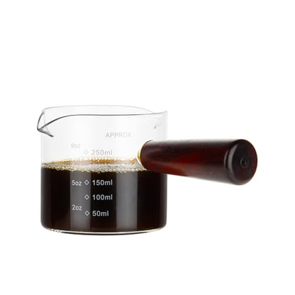 250ML/8.5OZ Measuring Cup Espresso Shot Glasses Double Spouts Large Coffee Cup with Wood Handle Triple Pitcher Milk Cup Parts Clear Glass By BCnmviku (250ml-1pack) - color: 250ml-1pack