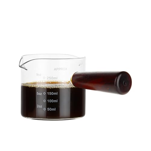 250ML/8.5OZ Measuring Cup Espresso Shot Glasses Double Spouts Large Coffee Cup with Wood Handle Triple Pitcher Milk Cup Parts Clear Glass By BCnmviku (250ml-1pack) - color: 250ml-1pack