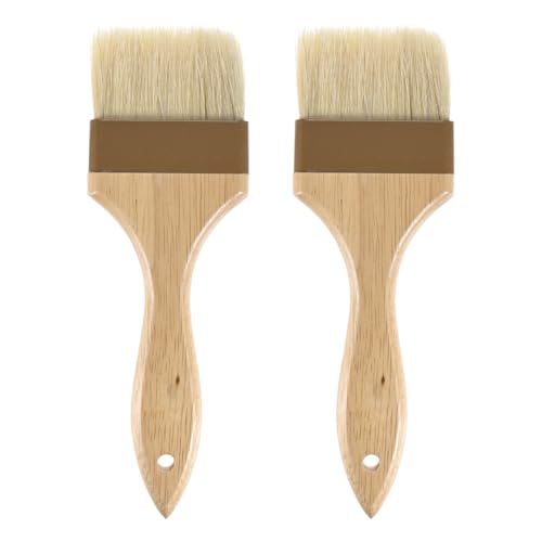 M METERXITY 2-Pack Pastry Brush, Wooden Handle Natural Bristle Basting BBQ Oil Brush for Cooking/Barbecue/Kitchen [3"] - size: 3"