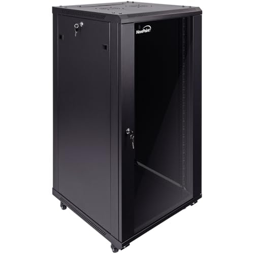 NavePoint 22U Server Cabinet Wall Mount Rack Enclosure with Caster Wheels, 2 Fans, Locking Glass Door, Removable Side Panels – 22U Network Cabinet 23.6” Deep, 19” Server Rack for A/V Equipment - size: 22U - 600mm Depth