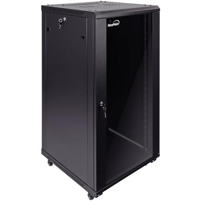 NavePoint 22U Server Cabinet Wall Mount Rack Enclosure with Caster Wheels, 2 Fans, Locking Glass Door, Removable Side Panels – 22U Network Cabinet 23.6” Deep, 19” Server Rack for A/V Equipment - size: 22U - 600mm Depth