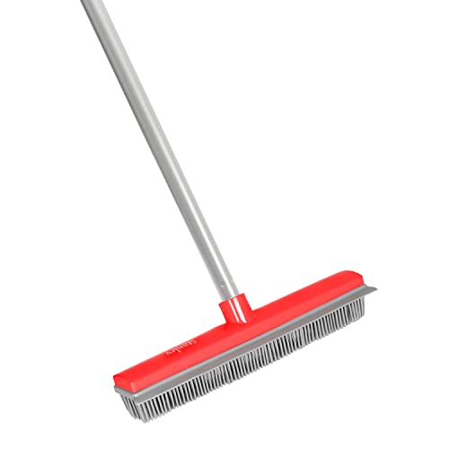 Stanley Home Products Rubber Broom with Adjustable Handle – for Carpets Floors Stairs Upholstery – Electrostatic Action Removes Pet Hair Lint Fuzz Dirt – Built-in Squeegee Tackles Wet Messes