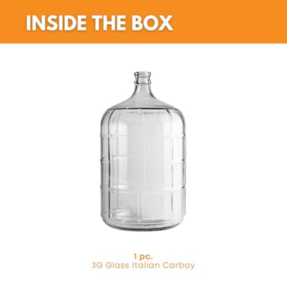 FastRack 3 Gallon Glass Carboy | Clear Fermenter for Wine & Beer | Italian Glass Carboy for Home Brewing, Fermentation Jar & Storage | Durable Wine Carboy & Fermenting Jug | #7 Stopper NOT INCLUDED