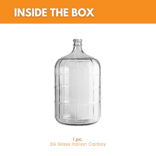 FastRack 3 Gallon Glass Carboy | Clear Fermenter for Wine & Beer | Italian Glass Carboy for Home Brewing, Fermentation Jar & Storage | Durable Wine Carboy & Fermenting Jug | #7 Stopper NOT INCLUDED - size: 3 Gallon