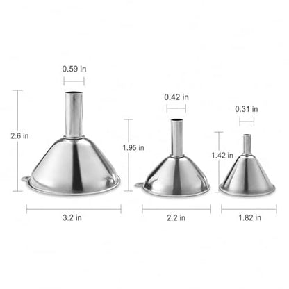 3 in 1 Metal Funnels for Filling Bottles Stainless Steel Small Kitchen Funnel Set for Transferring Essential Oils Liquid Fluid Spice Dry Ingredients Powder,Durable (‎Short-Handled Funnel) - size: ‎Short-handled funnel