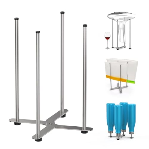 Plastic Bag & Bottle Drying Rack, Multifunctional Wine Decanter Holder, Collapsible Countertop Stand - size: Small