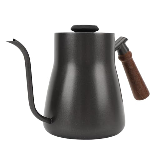 Coffee Kettle, 850ml Stainless Steel Gooseneck Teapot, Wooden Handle Kettle with Thermometer & Long Spout, Ideal for Home, Travel & Office Brewing