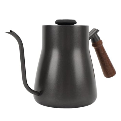 Coffee Kettle, 850ml Stainless Steel Gooseneck Teapot, Wooden Handle Kettle with Thermometer & Long Spout, Ideal for Home, Travel & Office Brewing