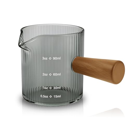 Espresso Measuring Cup 3 Oz, Espresso Glass Cups with Wood Handle, Milk Frothing Cup, Espresso Cup for Coffee, Milk, Tea or Maple Syrup Serving (Gray, 3 oz) - color: Gray, size: 3 oz