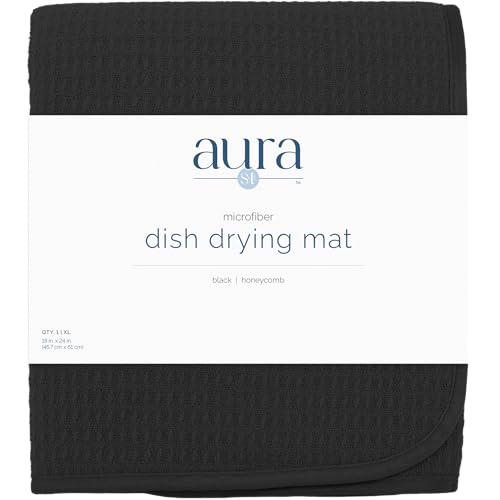 S&T INC. Dish Drying Mat XL, 18” x 24”, Absorbent Microfiber Kitchen Counter Mat, Dish Drying Pad for Dishes, Utensils, Pots and Pans, Extra Large, Black - size: 18" x 24"