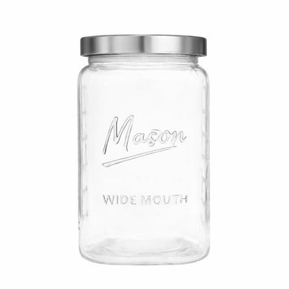 kitchentoolz 1 Gallon Glass Jar with Lid - Extra Large Mason Jar Wide Mouth with Airtight Metal Screw On Lid - Square Glass Storage Container with Measurements for Flour, Sugar, Cookies & Pickling
