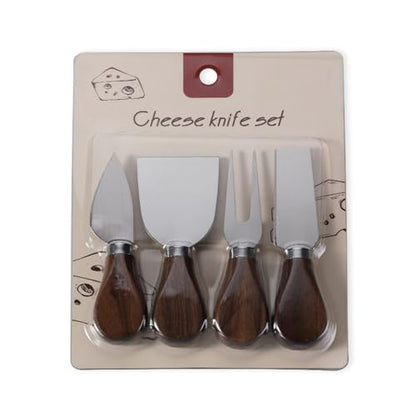Linwnil 4-Piece Set of Stainless Steel Cheese Knives with Wood Hand, Including Cheese Slicer and Cheese Cutters, Essential Cheese Tools for the Kitchen (Walnut handle, Silver) - color: Silver