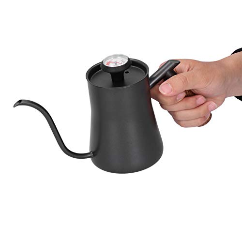 Coffee Drip Kettle 650ml Ergonomic Handle Stainless Steel Design with Thermometer for Home Baristas (650ml black)