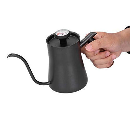 Coffee Drip Kettle 650ml Ergonomic Handle Stainless Steel Design with Thermometer for Home Baristas (650ml black)