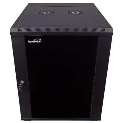 NavePoint 15U Server Cabinet Wall Mount Rack Enclosure with Caster Wheels, 2 Fans, Locking Glass Door, Removable Side Panels – 15U Network Cabinet 23.6” Deep, 19” Server Rack for IT Equipment - size: 15U - 600mm Depth