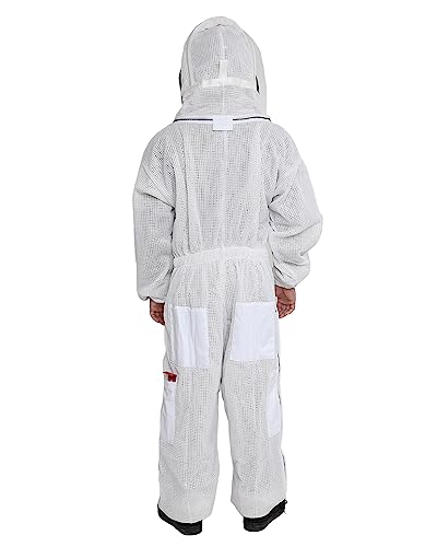 3-Layer Ventilated Bee Suit, Beekeeper Suit Kit with Detachable Fencing Veil and Bee Gloves (Large) - size: Large