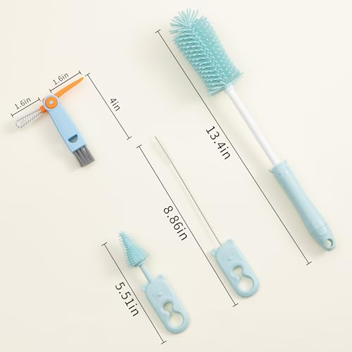 Chemimoso Silicone Bottle Cleaning Brush, 13.4in Long Handle Water Cup Bottles Cleaner for Baby Bottles, Stanley Mug, Sports Bottle, Glass Vase, with a Tiny Cup Lid Gap Cleaning Brush, z Pink - style: Straight, Pink