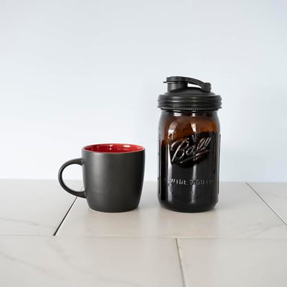 reCAP Mason Jar Pour Carry-Loop Lid, Wide Mouth, 4-Pack, Black, Leak-Proof, Made in the USA, BPA-Free