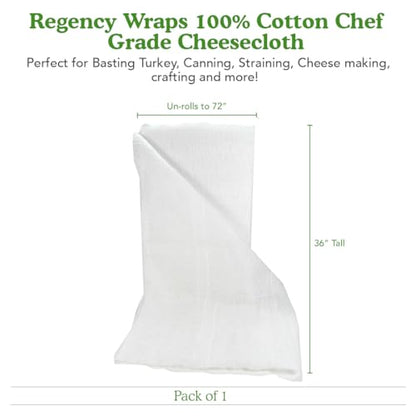 Regency Wraps Chef-Grade 100% Cotton Cheese Cloth 36"X72" (2yds), Bleach & Dye Free, Food Safe For Cooking, Straining, Roasting Turkey, Durable Cheese Cloths for Crafting, Canning - size: 2yd (Pack of 1)