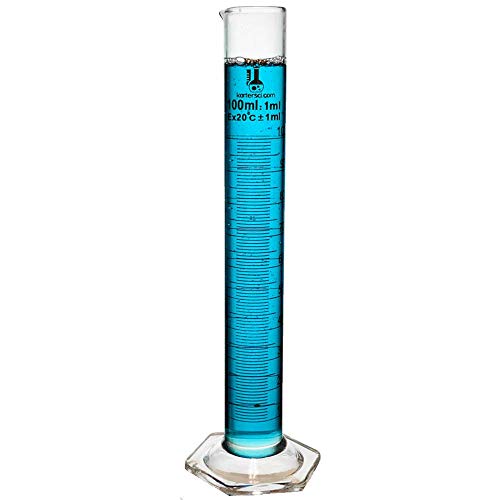 100ml Graduated Cylinder, Borosilicate 3.3 Glass, Single Metric Scale, Class B, Karter Scientific 213I12 (Single) - size: 100ml, style: Pack of 1