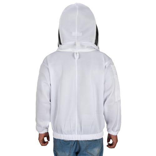 Bee Jacket Mesh Ventilation for Professional Beekeeper's Total Protection - Light Weight - YKK Zipper with Carring Bag 2 Veil Options (Fencing & Round) BP-401 (White - XXL) - color: White, size: 2XL
