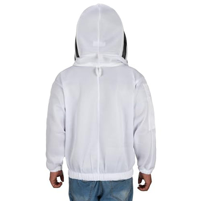Bee Jacket Mesh Ventilation for Professional Beekeeper's Total Protection - Light Weight - YKK Zipper with Carring Bag 2 Veil Options (Fencing & Round) BP-401 (White - 5XL) - color: White, size: 5X-Large