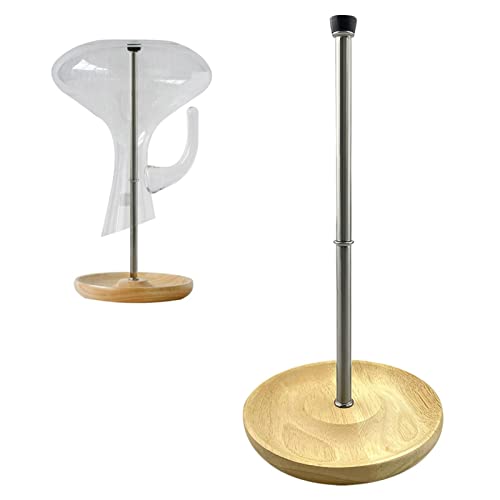 Wine Decanter Drying Stand with Silicone Head to Avoid Scratches 2-in1 Drying Decanter Stand Decanters Rack Holder with Drip Catching Base, Decanters and Wine Glass NOT Included(Size:Wooden)