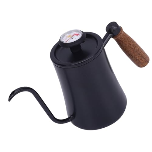 Jeffergarden Pour Over Kettle, Stainless Steel Coffee Pot with Thermometer, 600ML Drip Kettle for Home Brewing and Coffee Shop Use (Black) - color: Black