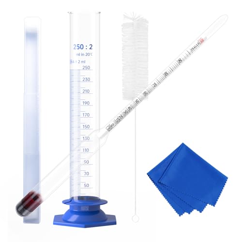 Hydrometer Alcohol 0–200 Proof & Tralle with Glass Test Jar Kit, Lab-Grade Glass Dual Scale for Accurate High-Proof Spirit Testing Moonshine Whiskey Spirits Liquor Proofing Distilling